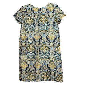 Intricate Patterned Blue and Yellow Mini Dress